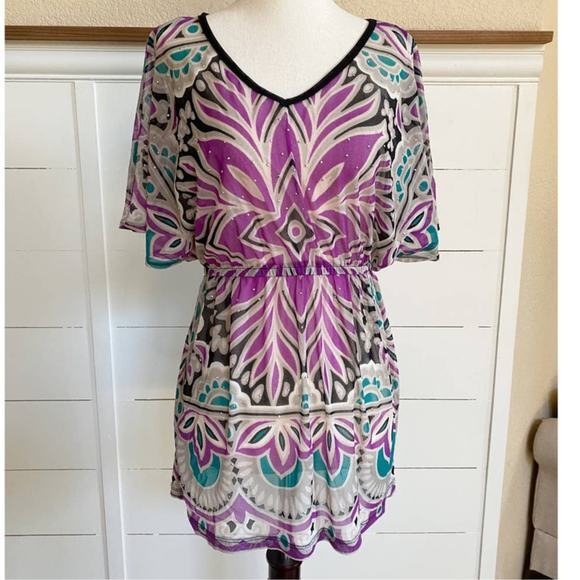 Alfani‎ Boho Embellished Sheer Empire blouse sz Xs - Picture 1 of 11
